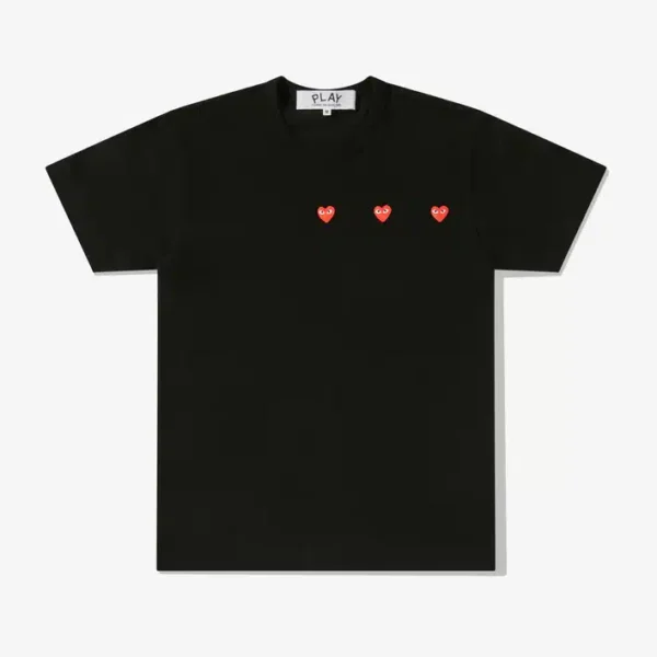 CDG PLAY Multi Red Heart Black T-Shirt