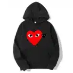 CDG Play Big Dual Heart Logo Printed Black Hoodie