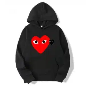 CDG Play Big Dual Heart Logo Printed Black Hoodie