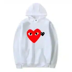 CDG Play Big Dual Heart Logo Printed White Hoodie