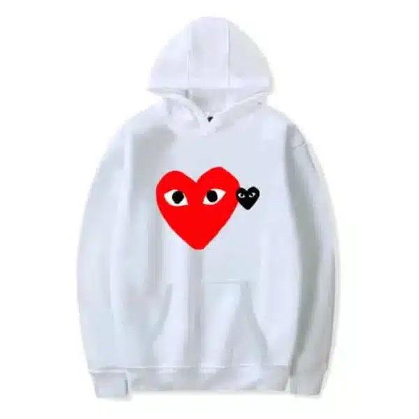 CDG Play Big Dual Heart Logo Printed White Hoodie