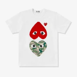 CDG Play Camouflage With Upside Down Heart T-Shirt