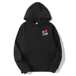 CDG Play Logo With Red Heart Printed Black Hoodie