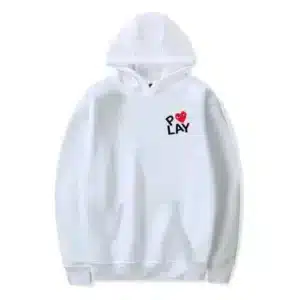 CDG Play Logo With Red Heart Printed White Hoodie