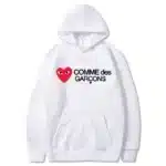 Comme Des Garcons Logo Printed White Hoodie