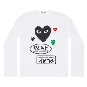 PLAY Comme des Garçons Logo Longsleeve with Black Heart White T-Shirt